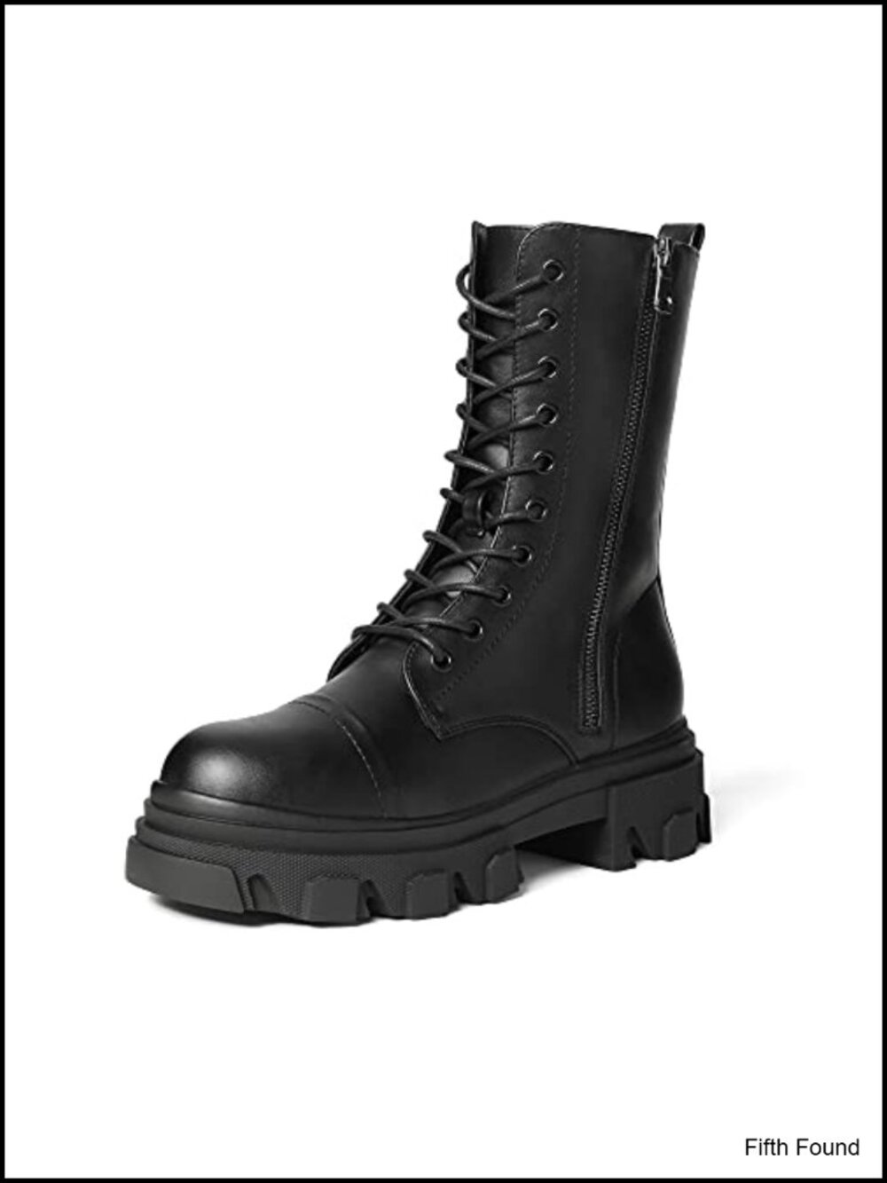 Women's Mid Calf Combat Boots Faux Leather Platform Lace Up Low Heel
